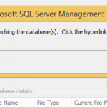 An error occurred when attaching the database(s). Click the hyperlink in the Message column for details